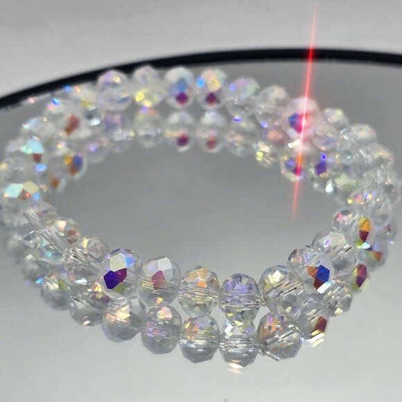 Handmade ✦ AB Austrian Crystal Rondelle Bracelet ✦ 8mm Iridescent Stretch Beads - Picture 6 of 14
